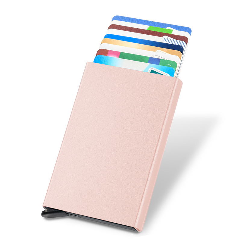 Slim Pop Up Wallet Minimalist Credit Card Holder For Men Women RFID Blocking Mini Metal Case: Pink