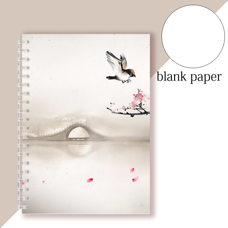 Chinoiserie-Cuaderno en espiral estilo chino para decoración, cuaderno con tapa de tinta de pájaro, árbol, paisaje Retro, Vintage: 4