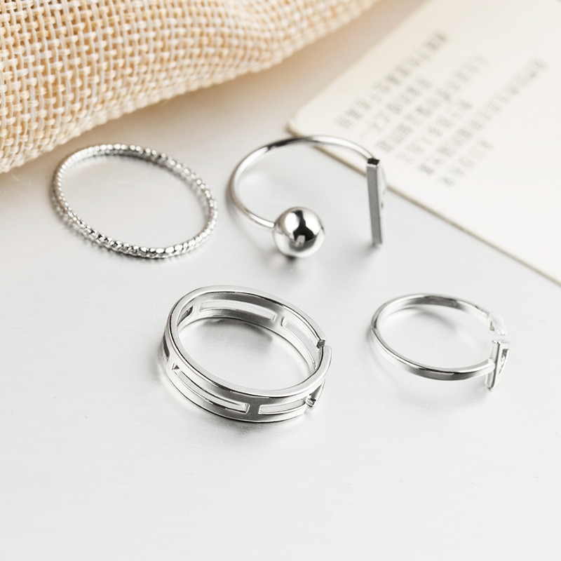 Einfache Silber Edelstahl Hochzeit Ring Sets für Frauen Geometrische Persönlichkeit Legierung Wilden Knuckle Ringe Einstellbare Schmuck