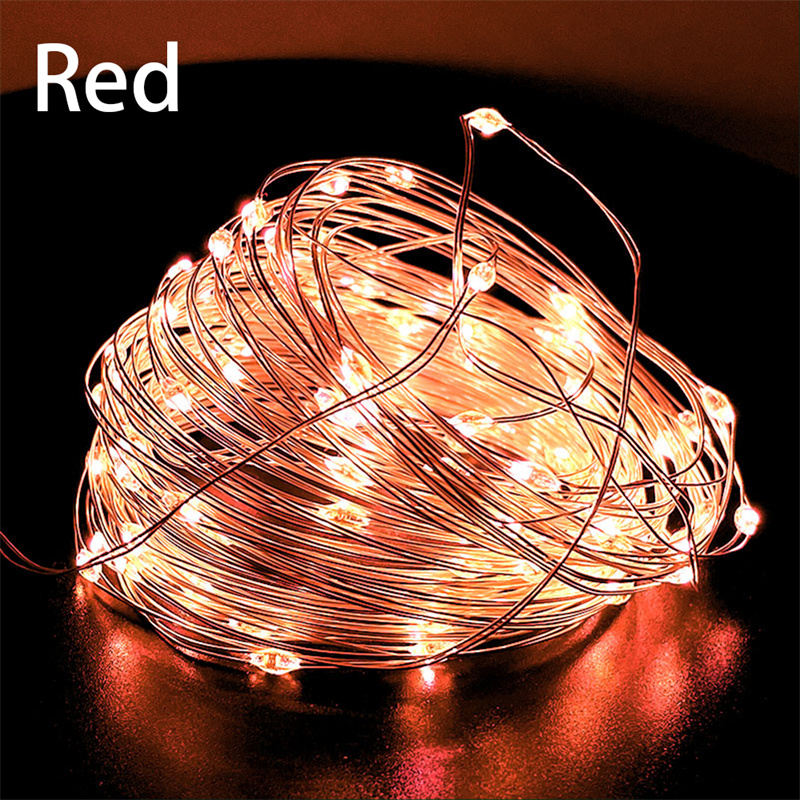 Guirnalda de luces LED de 20M con alambre de cobre, guirnalda USB, cuerdas de iluminación de hadas para vacaciones, Navidad, decoración para de boda: Rojo / 0,5 W