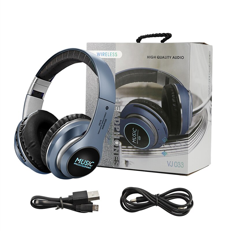 Headset With Mic Support TF Card HIFI Stereo Foldable Earphones 5.0 Bluetooth Headset Portable Wireless Headphones For Cellphone: Blue With Box