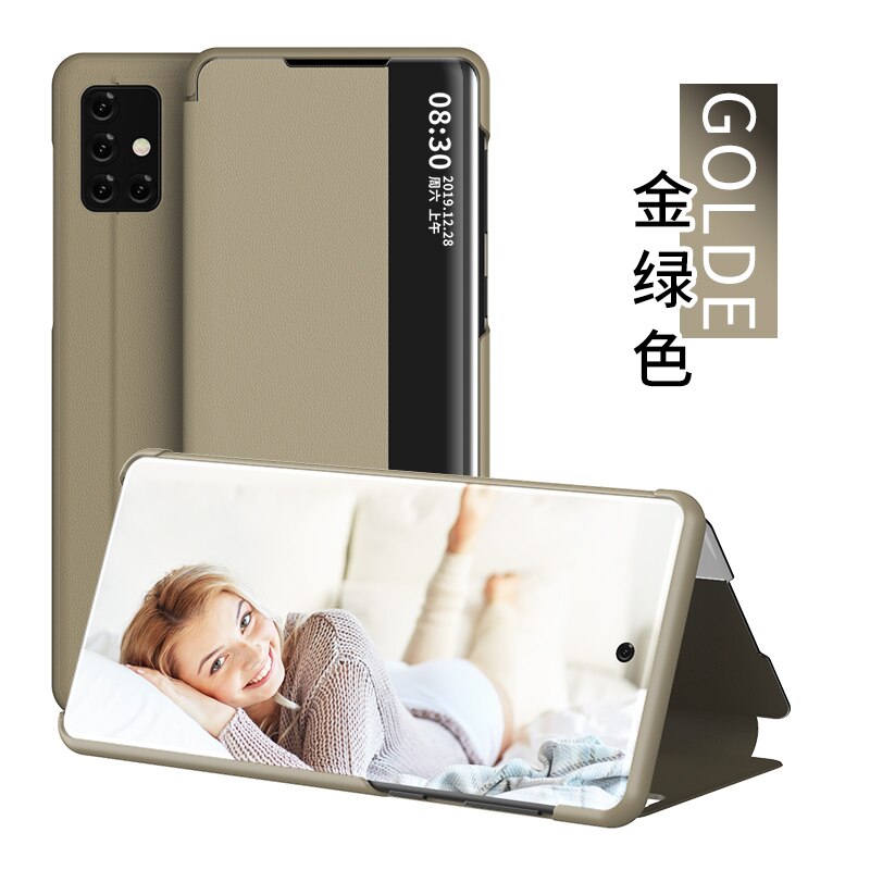 accorto Visualizza Caso di Vibrazione per Samsung galassia A71 fundas Lusso originale Supporto Magnetico in Pelle Astuccio UNA 71 SM A715 A715F copertura del telefono: oro
