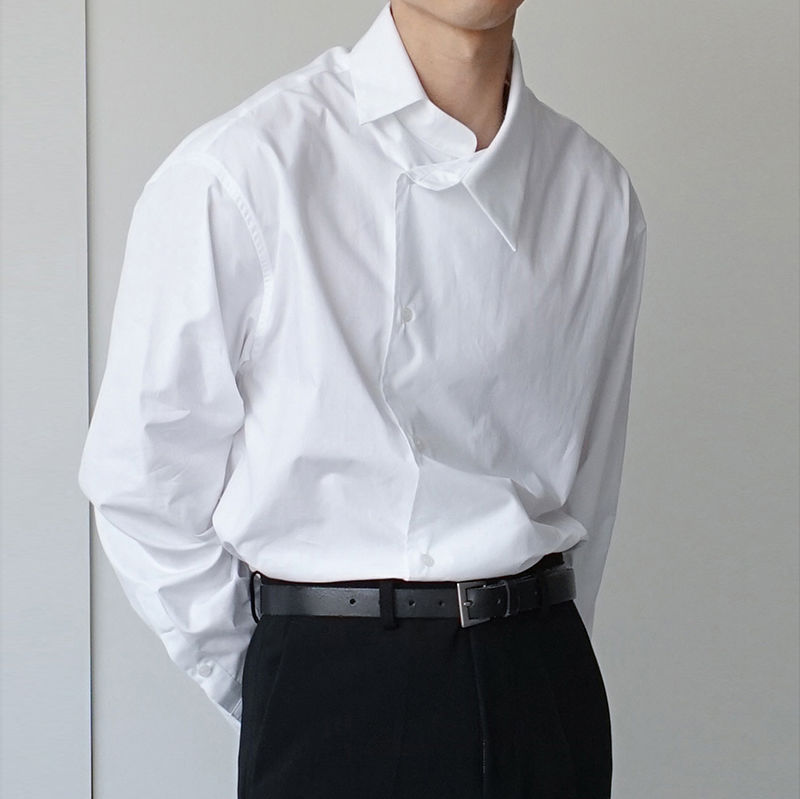 Kjole skjorte herre hvidstribede fritidsskjorter herre streetwear social herreskjorte vild løs koreansk langærmet skjorte m-xl: Hvid / L