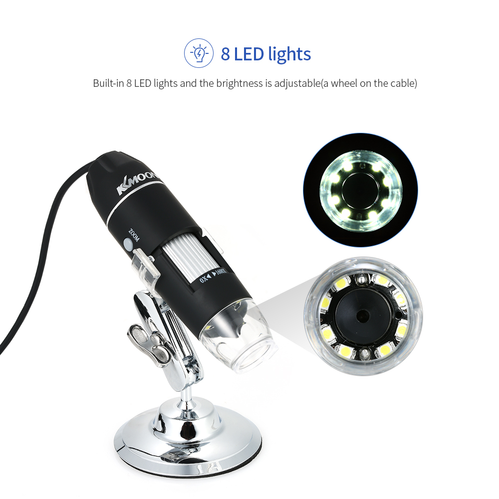Kkmoon 1600x 8 ledet lys forstørrelse usb digitalt mikroskop med otg funksjon endoskop forstørrelsesglass forstørrelsesglass med stativ
