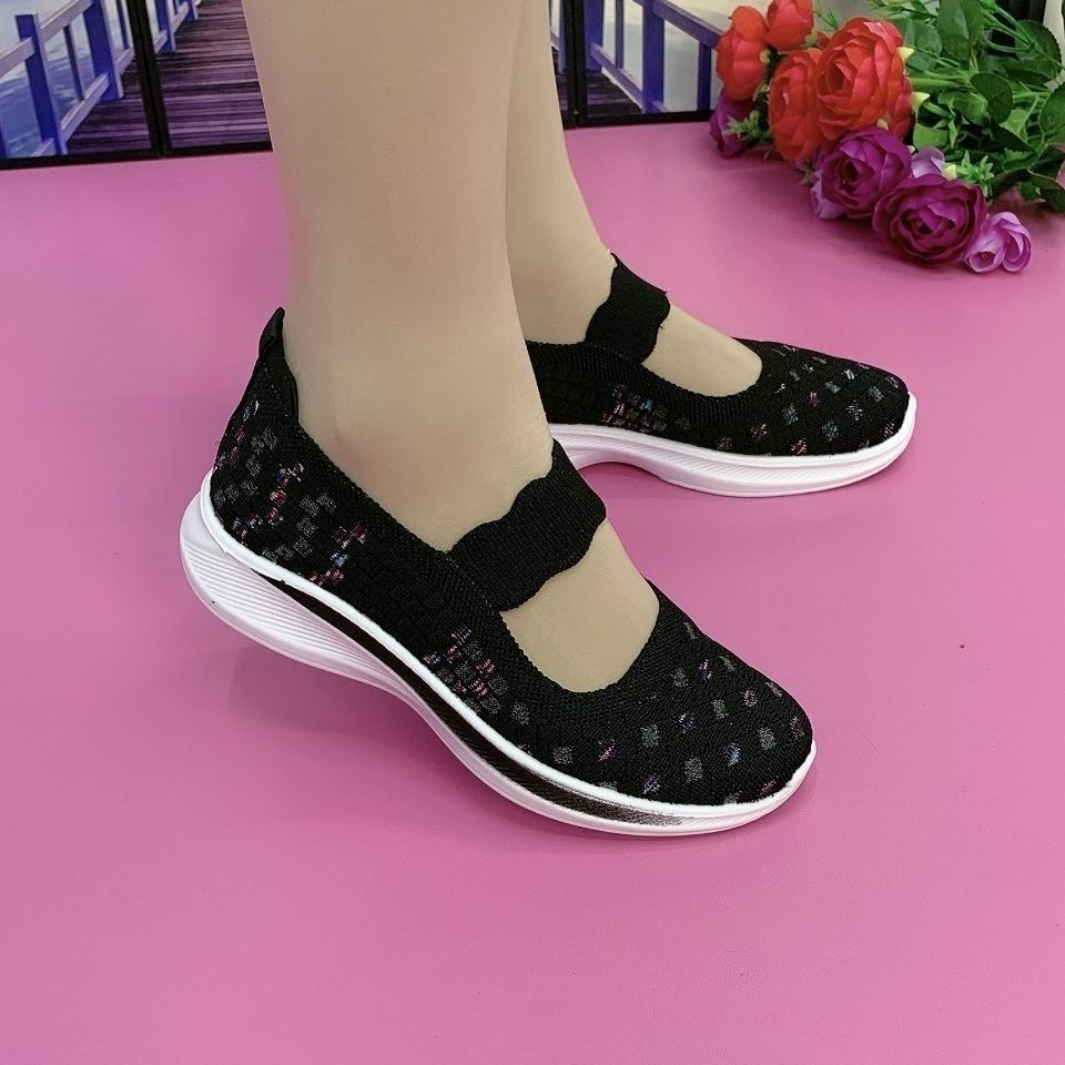 Moda antiderrapante sapatos de avó para mulher confortável verão malha mary jane sapatos mom plus size 41 cunhas femininas apartamentos mocassins