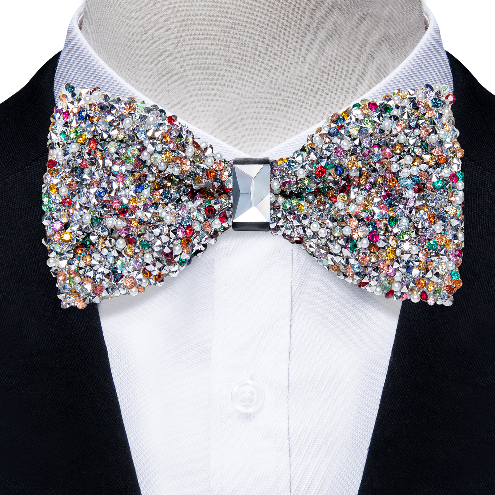 Pajaritas con diamantes de imitación brillantes para hombre, pajarita con lentejuelas de diamantes preatada y longitud ajustable para de boda: Rojo coral