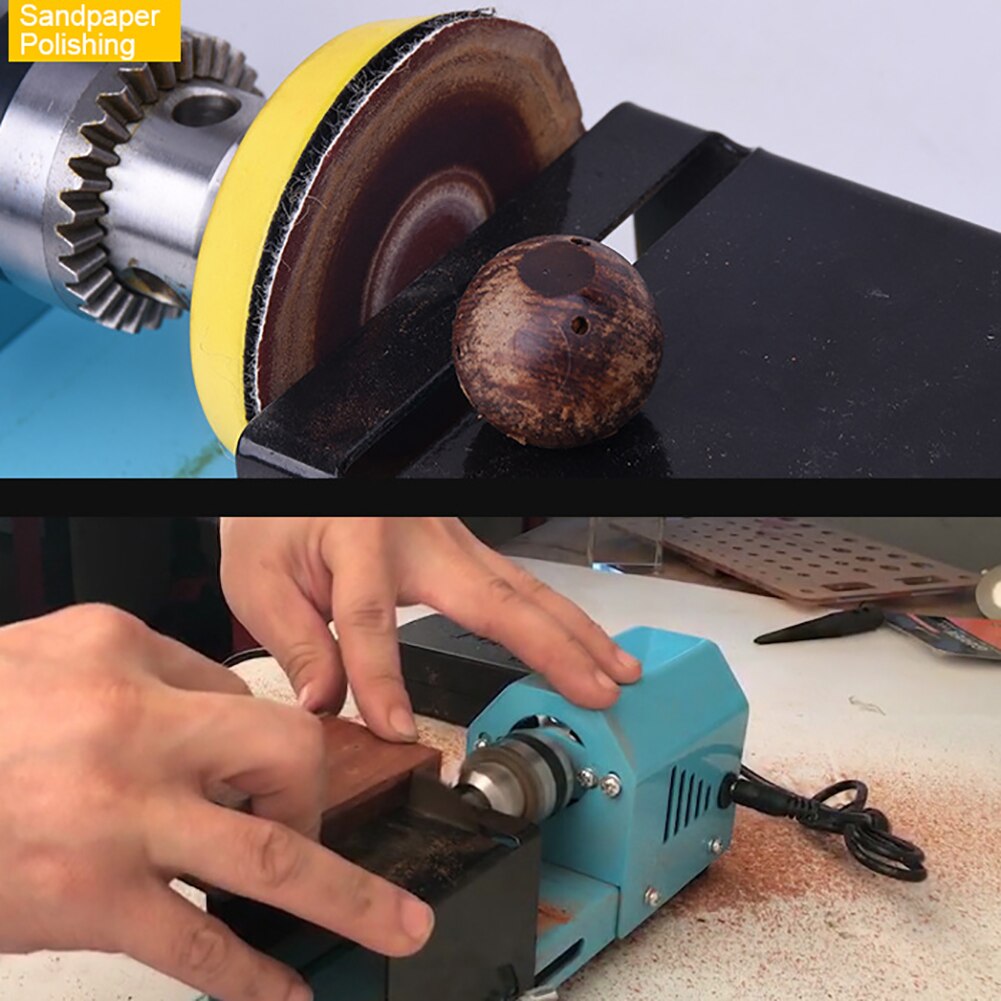 Mini Motorized Lathe Machine 12-24V 150W Lathe Beads Polisher Machine Machining for Table Woodworking Wood DIY Tool