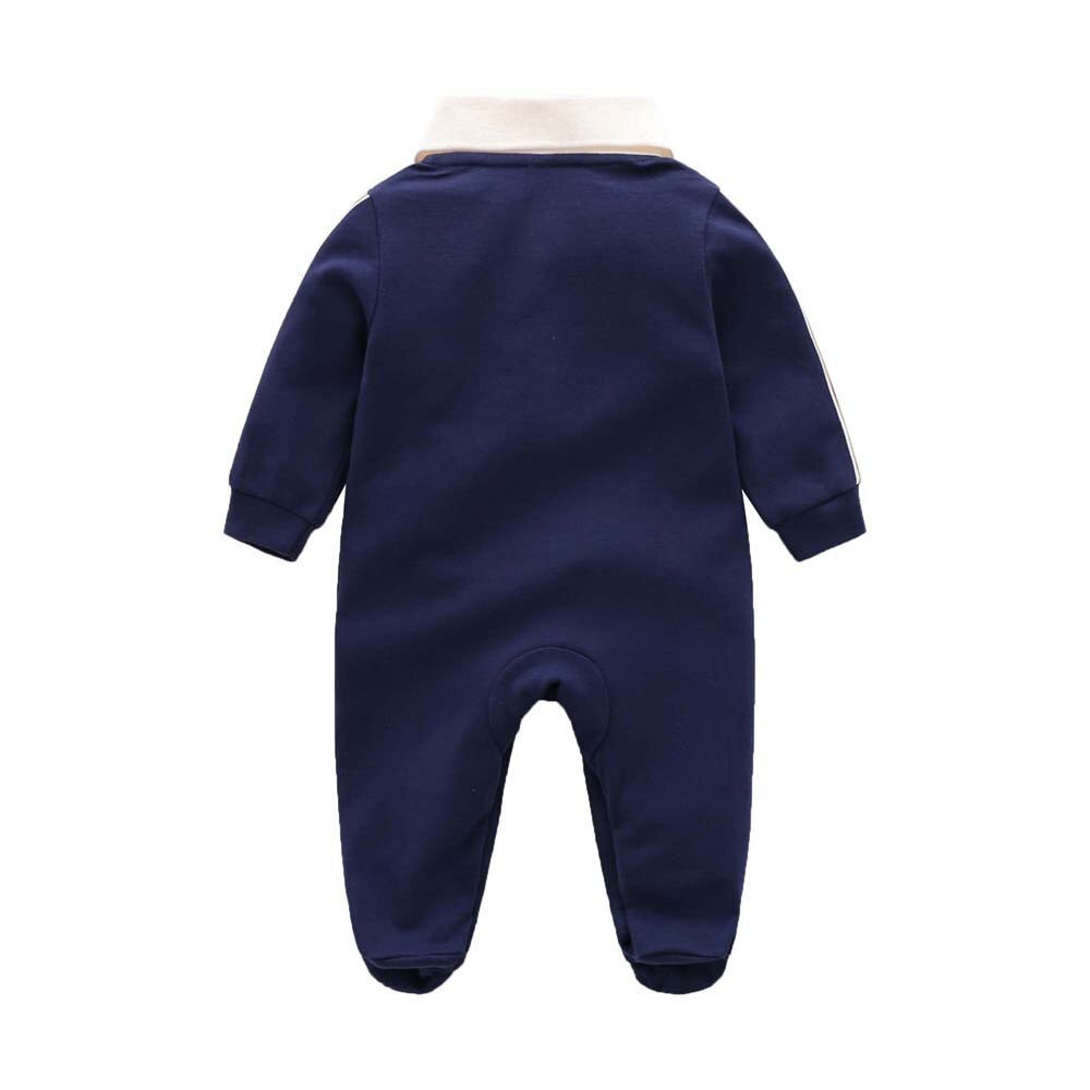 Lente Herfst Mode Stijl Pasgeboren Baby Kleding Donkerblauw Gebreide Katoenen Lange Mouwen Jongen En Meisje Romper 0-24 Maanden