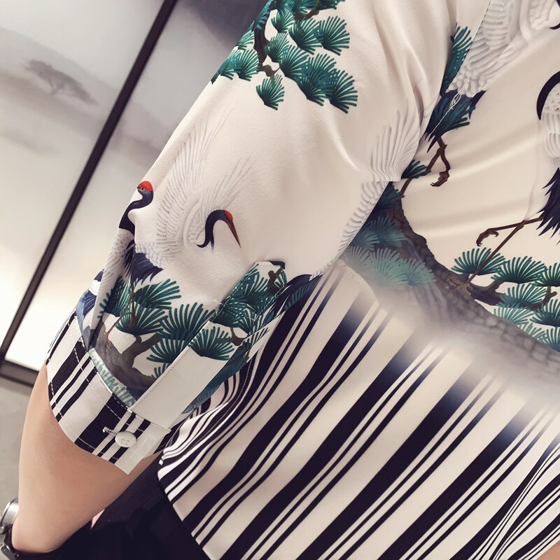 Skjorta herr sommar personlighet tryckta kortärmade skjortor män casual plus size strand hawaiisk kort skjorta