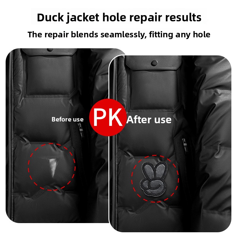 Parche negro autoadhesivo sin costura para chaqueta de plumón, ropa de cuero, bolsas de reparación de alta gama, parche de tela con patrón de decoración de agujeros