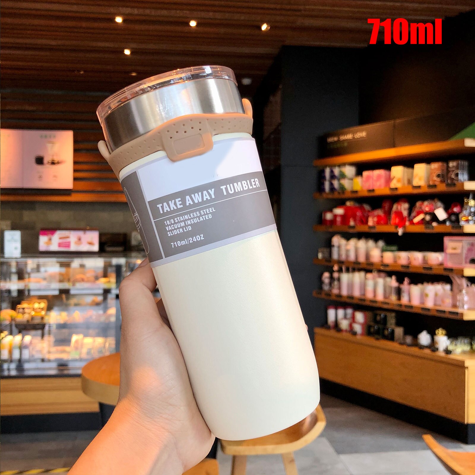 Portable Vacuum Flask Stainless Steel Water Cup Personality Large-Capacity Coffee Cup JU8: 710ml white