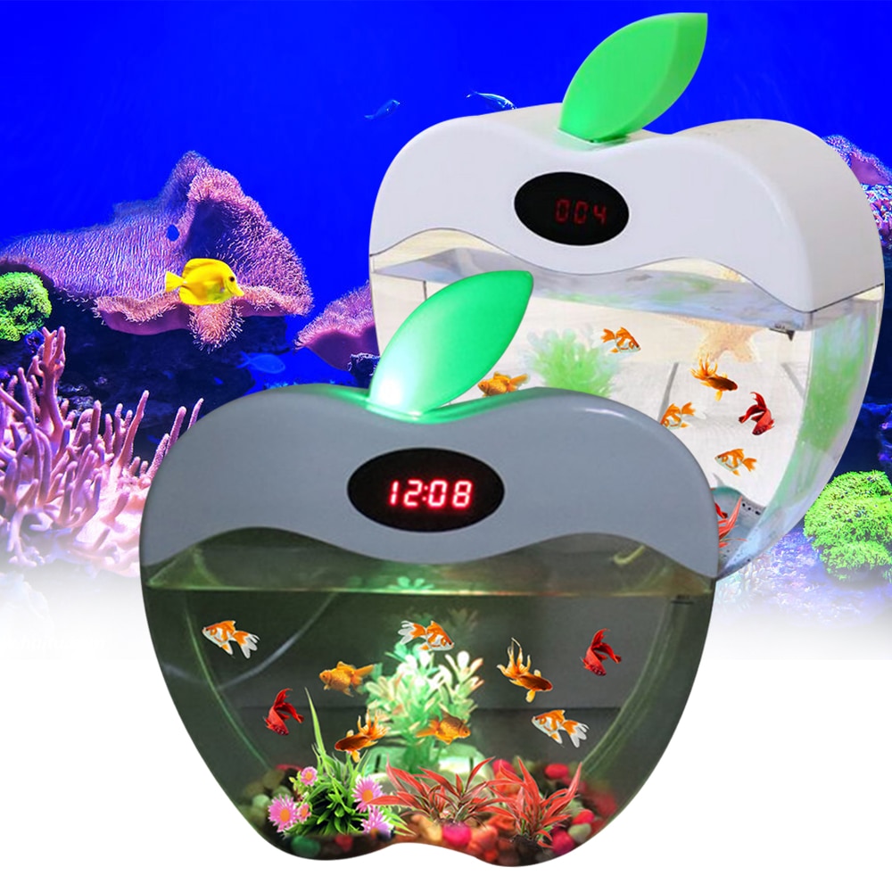 1.5L Mini Fish Tank Mini Nano Aquarium Tank With Clock USB LED Lighting System Portable Tank Office Mini Acrylic Aquarium D20