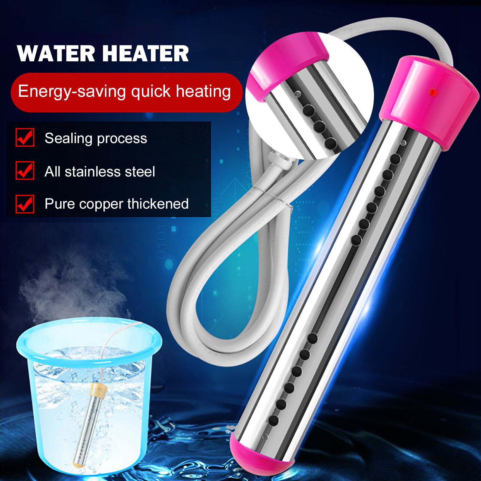 Electric Water Heater Boiler Water Heating Portable Heating Rod Fast Boil Water Immersion Suspended Bathroom Swimming Pool