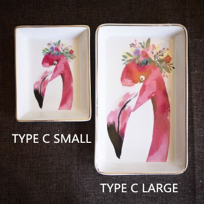 Vajilla de cerámica Rectangular, plato de flamenco para cena, pastel, bandeja de joyería, colección de escritorio, platos, decoraciones para el hogar: 1pc type C small