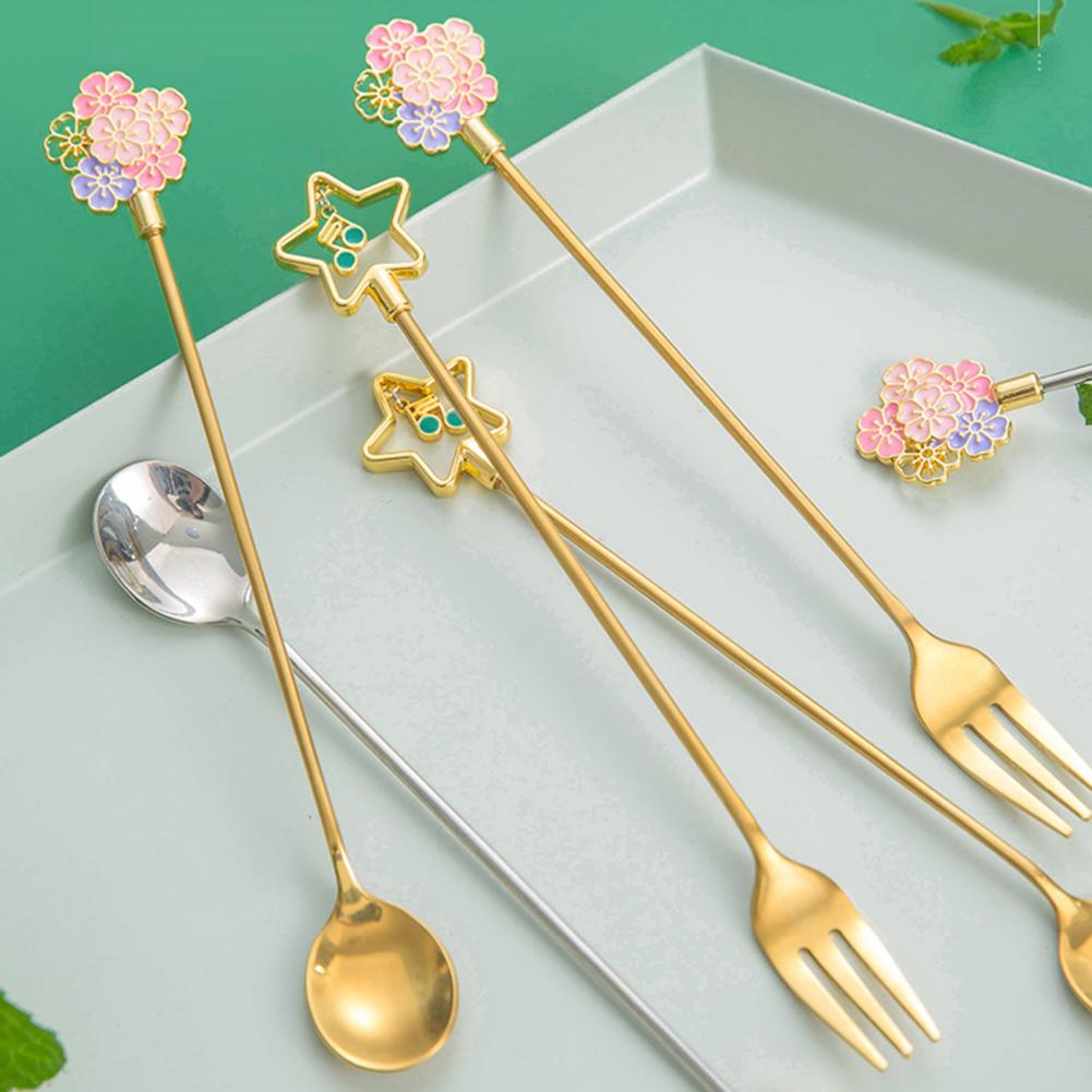 Cuillère à Dessert en acier inoxydable, fourchette en forme de fleur de cerisier cuillère à Dessert fourchettes à fruits cuillère à remuer pour café vaisselle accessoire de cuisine 1 pièce