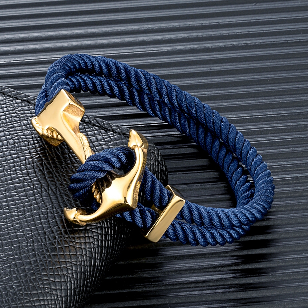 MKENDN Men Anchor Bracelet Woven Multilayer Survival Rope Bracelets For Women Gold Color Stainless Steel Sailor Buckle