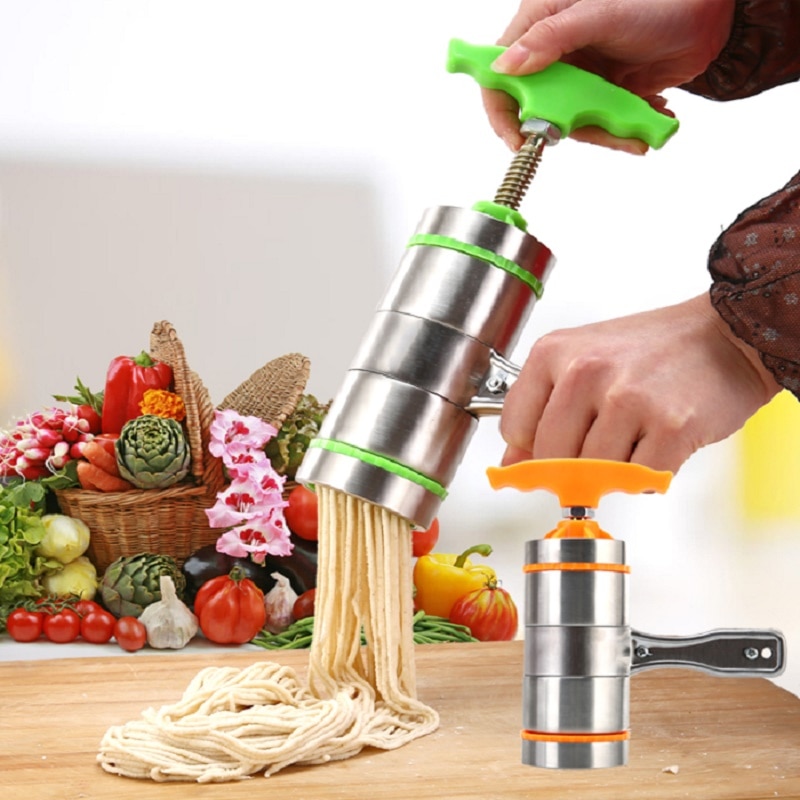 Manual small pasta machine stainless steel pasta press with small noodle strips, machine made of 5 moulds