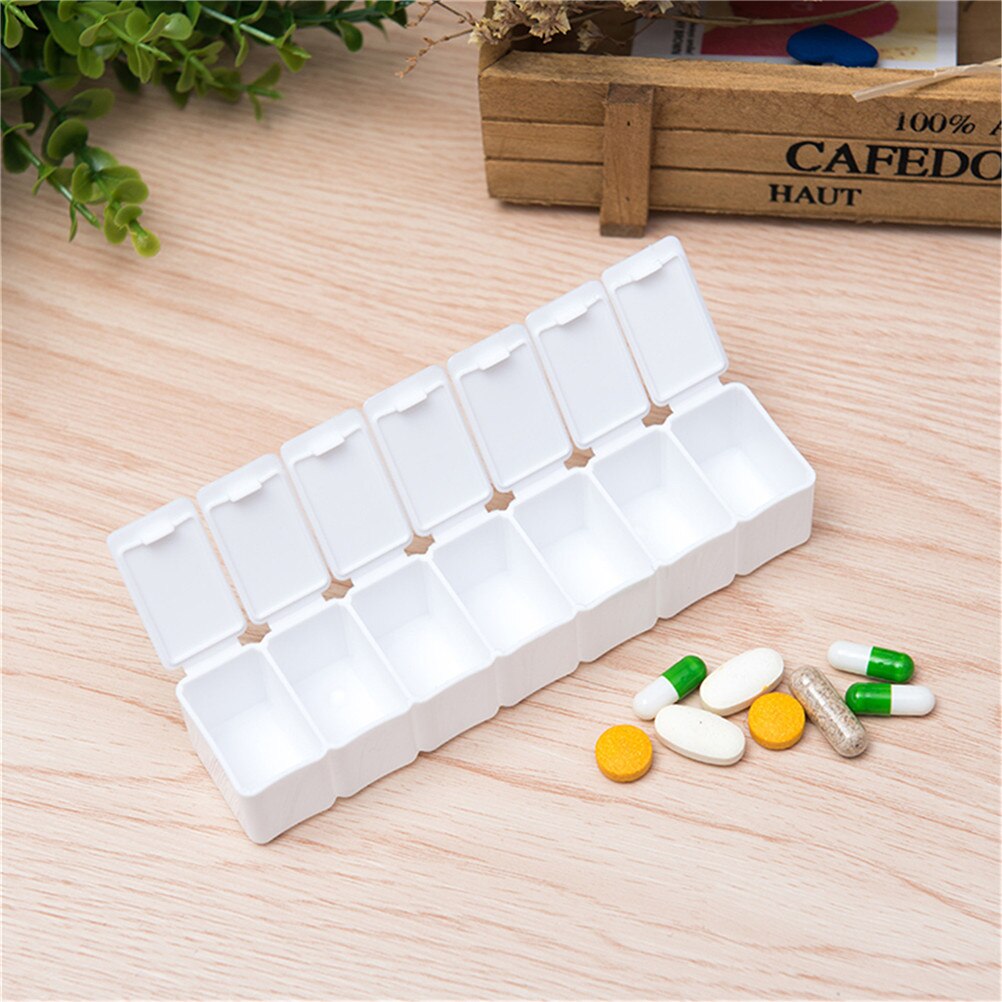 Wekelijkse 7 dagen pillendoos dispenser medicijnopslag tablet pillendoos met clipdeksels medicijnorganizer pillendoos splitters opslag