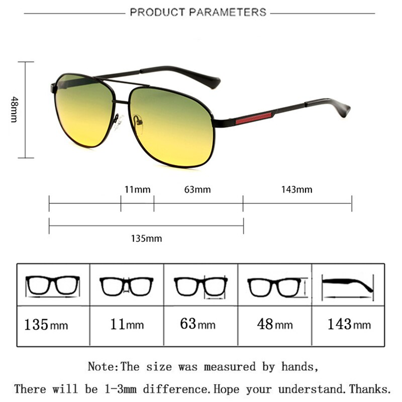 Lunettes de soleil polarisées dégradées pour hommes, conduite de jour et de nuit, Double usage, Vision nocturne, haut, vert, bas, lentille jaune, L3