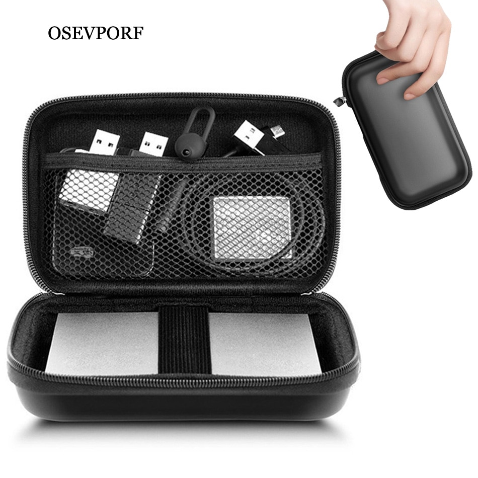 Ulkoinen tallennus kova kotelo hdd ssd laukku 2.5 kiintolevylle virtapankki usb kaapeli laturi powerbank kuulokkeet kuulokekotelot mustat