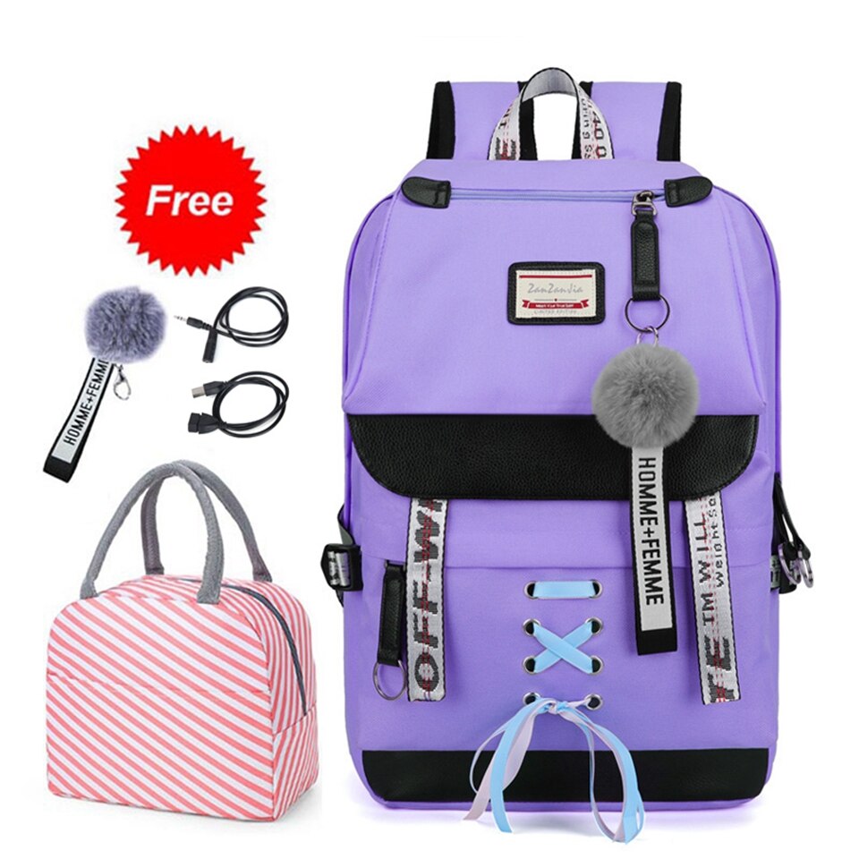 Schooltassen Voor Tienermeisjes Met Lock Anti Diefstal Rugzak Vrouwen Boek Tas Junior High Schooltas Jeugd leisure College: Pure Purple