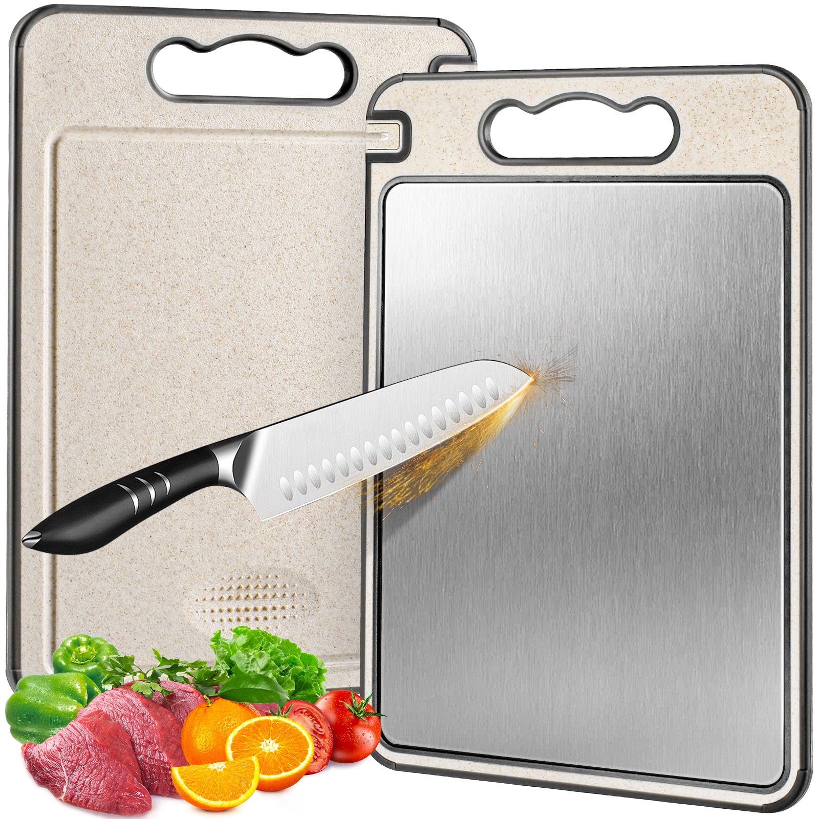 Titanium Cutting Board Double Sided for Kitchen, Stainless Steel Cutting Board, Stainless Steel Food Grade Cutting Board: Red