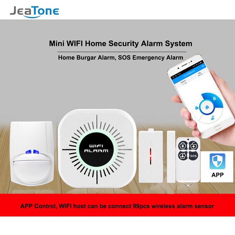 Wifi hjemmealarmsystem kits app kontrol android ios hjem sikkerhed sikkert system med pir sensor dør vindue detektor alarm sensor