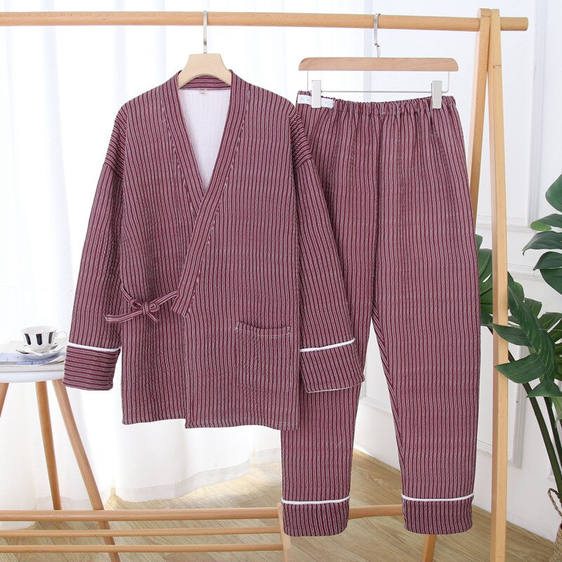 Pijama de Kimono japonés para hombre, ropa de dormir de algodón con capa de aire de manga larga acolchada, de talla grande, para Otoño e Invierno