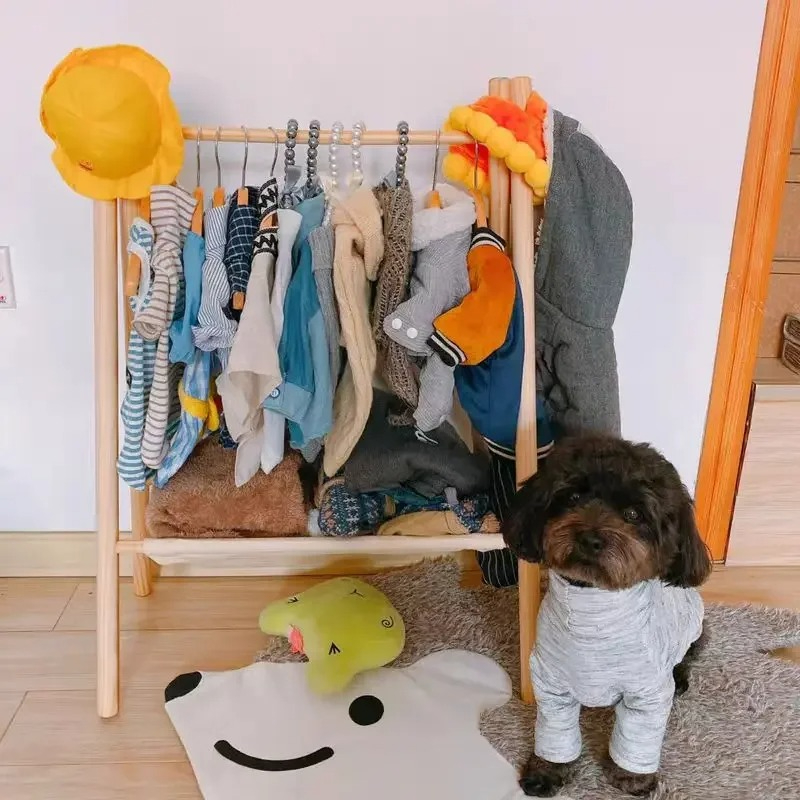 Garde-robe en bois massif pour animaux de compagnie, garde-robe pour chien, porte-manteau pour chat, petit support de rangement pour vêtements