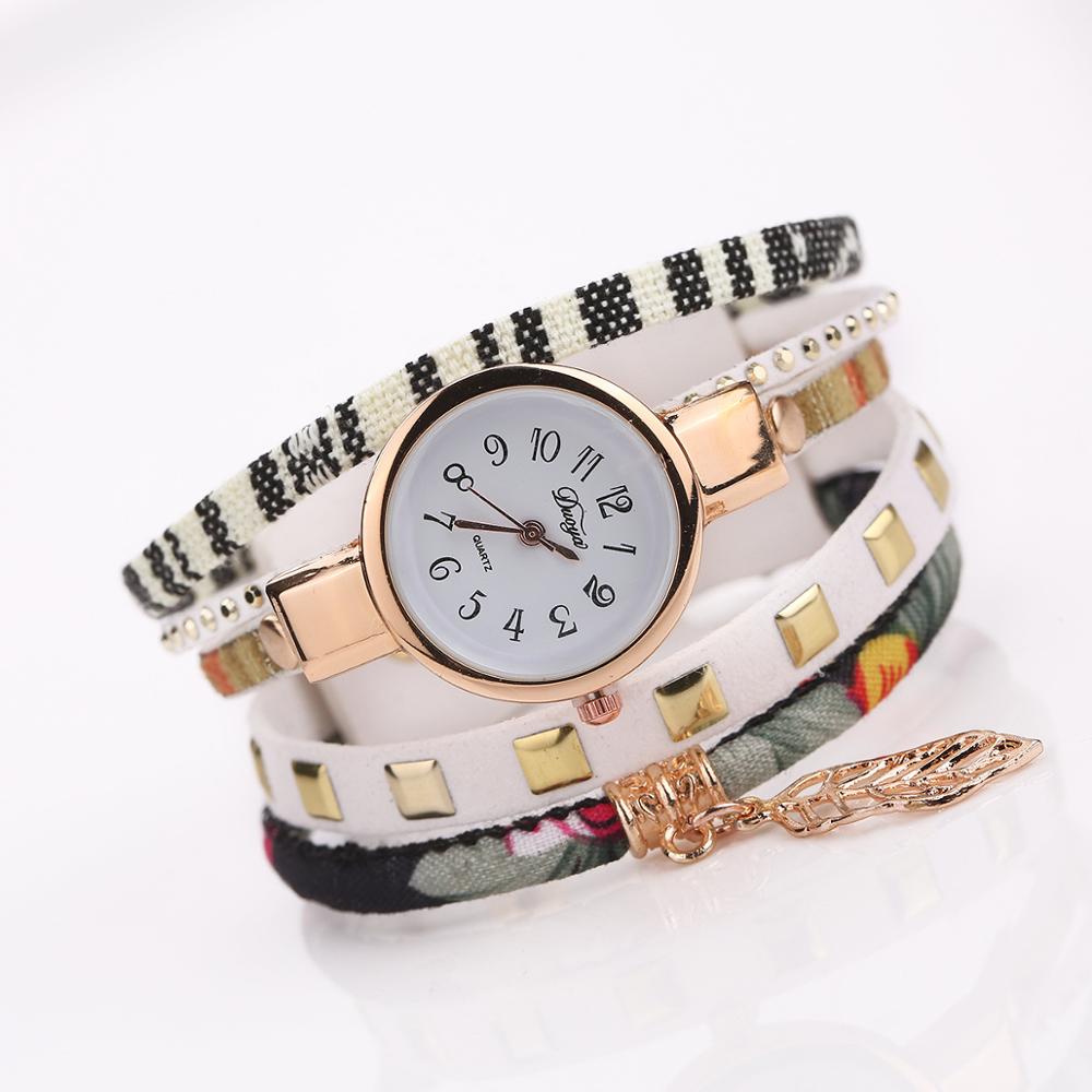 Duoya Mode Vrouwen Armband Horloge Goud Quartz Horloge Vrouwen Jurk Lederen Casual Armband Horloges: WHITE