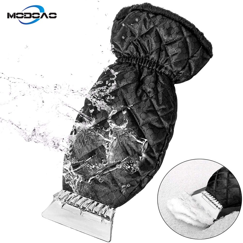 Ice Scraper with Mitt Waterproof Car Snow Scraper Glove Windscreen Scraper Lined of Thick Fleece with Closing Wristband