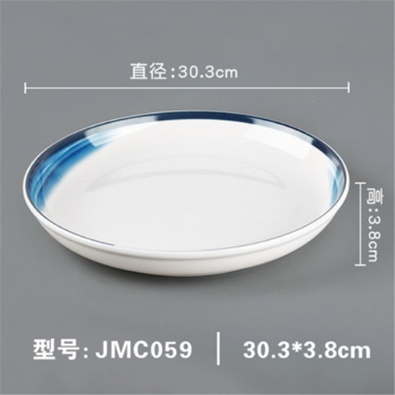 Melamin hav blå hvid service phnom penh geometri service keramisk fad porcelæn dessert porcelæn kage tallerken: 30.3 x 3.8