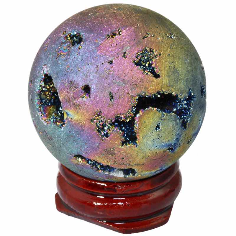 TUMBEELLUWA Titanium Coated Druzy Geode Sphere,Crystal Quartz Agate Gem Stone Egg/Ball,Sculpture Figurine Healing: Rainbow Round