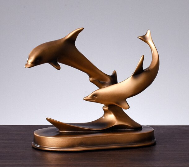 Resin Dolphin Crafts Animal Statues Home Office Restaurant TV Table Decorations European American Style: E 22x16cm