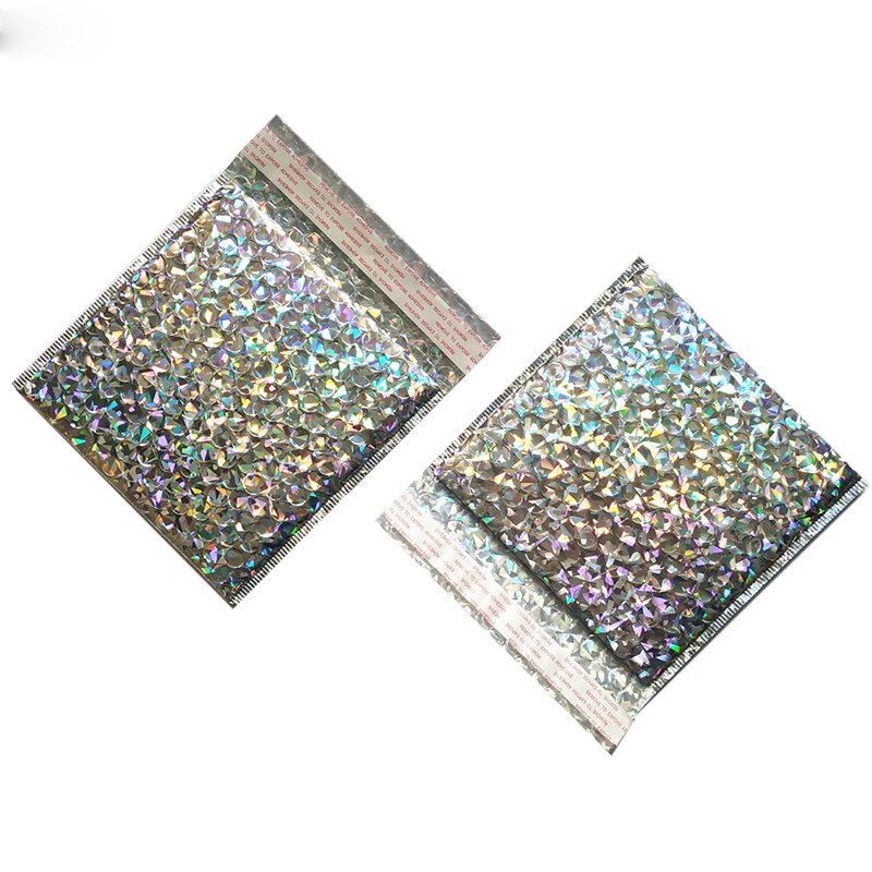 10Pcs Holographic Metallic Bubble Mailer Packaging Glamour Colorful Silver Shades Foil Cushion Padded Envelopes