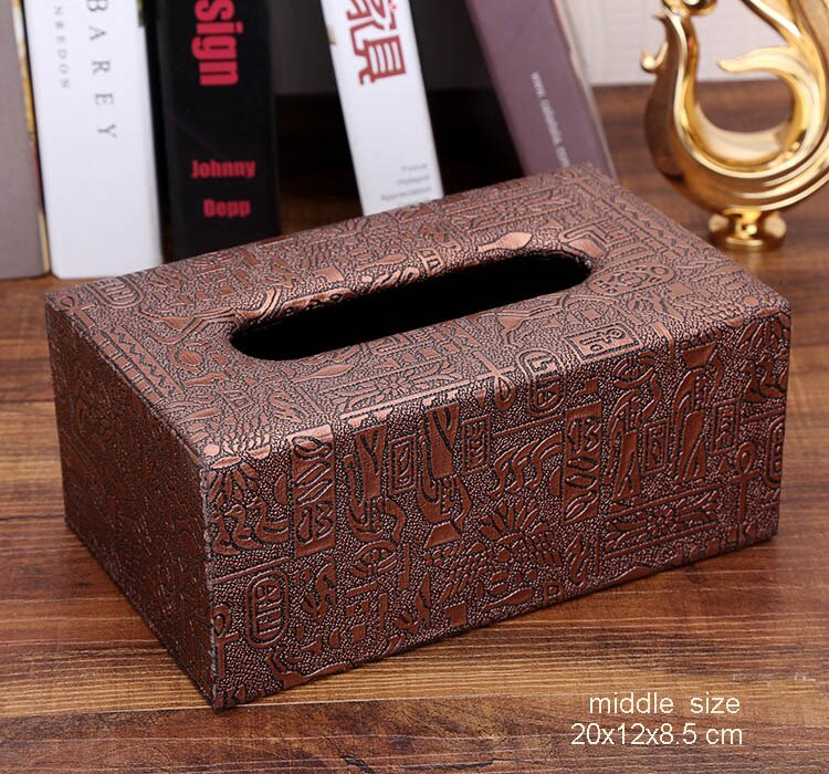 Pu en houten rechthoekige verwijderbare thuis auto tissue box deksel zakdoekendoos auto papier opbergruimte thuis bruiloft decoratie 527: Midden retro