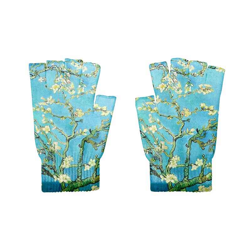 Guantes de punto de arte para adultos, guantes de medio dedo, pintura al óleo de Van Gogh, estampado, pantalla táctil, antideslizantes, guantes de muñeca: Style3