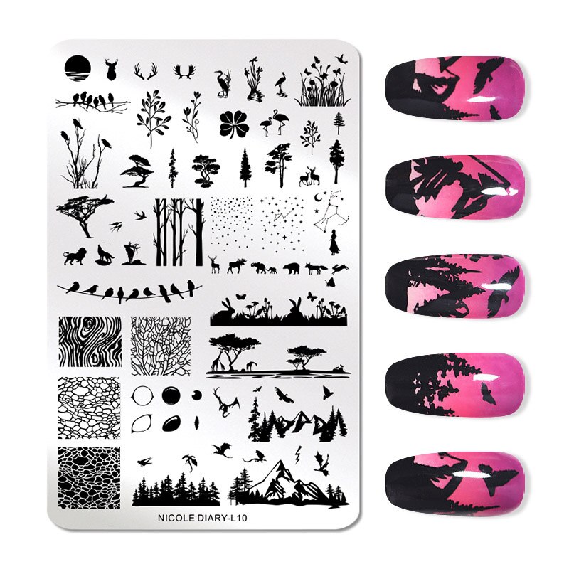 Nicole Dagboek Bloemen Patroon Nail Stempelen Platen Afbeelding Schilderen Nail Art Stencils Template Nail Stempel Gereedschap: L10