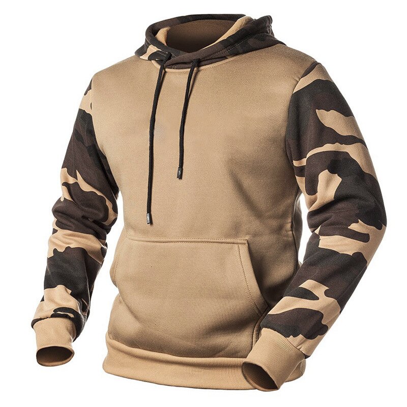 Fall Winter Camouflage Hooded Men Sweater Loose Splicing