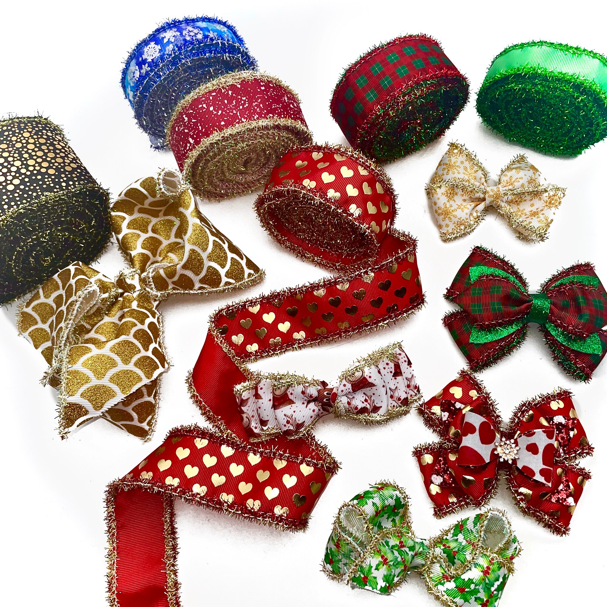 75MM 2Yard/roll Christmas Geometric Grosgrain Ribbon with Tinsel Edges For Burlap Wreaths Hairbows Accessories,2Yc20400