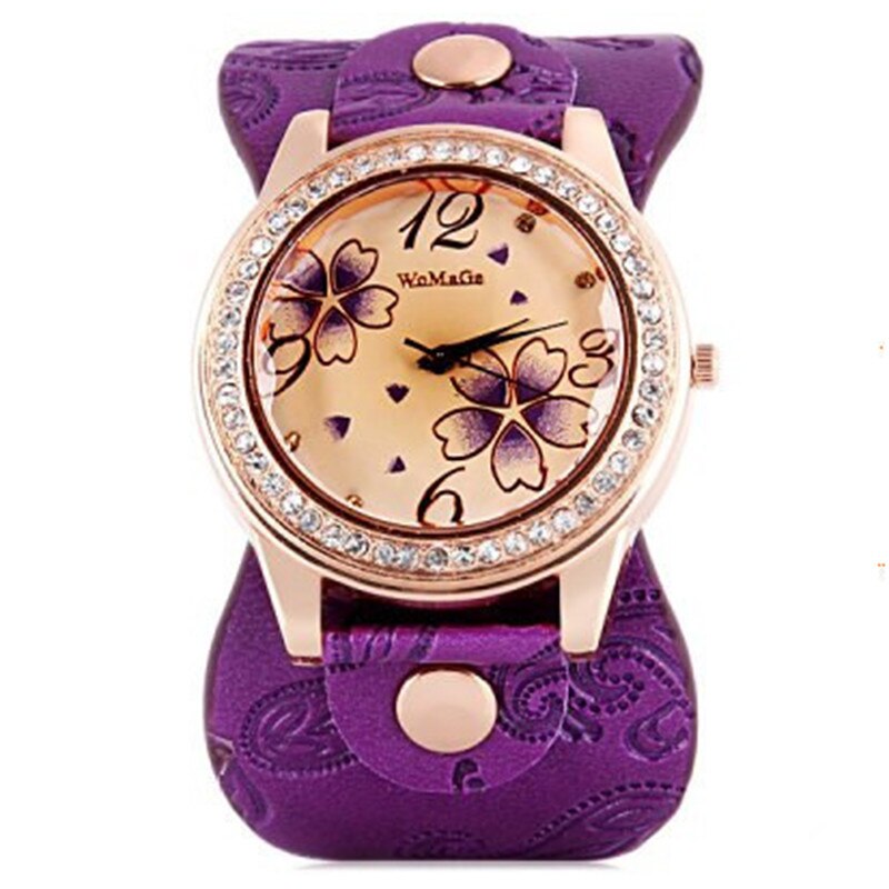 Vrouw Horloge Womage Horloge Crystal Vrouwen Horloges Oversize Dial Quartz Horloges Relogio Feminino Montres Femme Dames Horloge: 9066purple