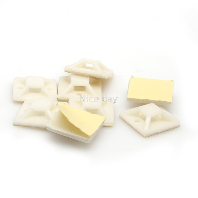 100 Pcs 20*20 Mm Nylon Auto-Adhesif Kabel Zip Cravate Montures Montage Pinces Base F16 20