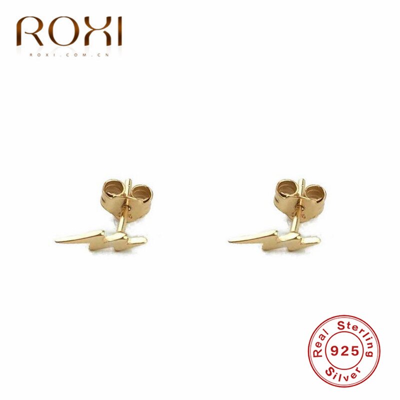 ROXI Minimalist Jewelry 100% 925 Sterling Silver Earrings Cute Tiny Lightning Shape Small Stud Earrings for Women