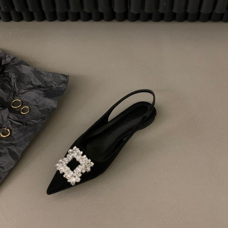 Sommer damesandaler sko strass slip på flate hæler dame spisse tå slingback sandaler: Oransje / 39