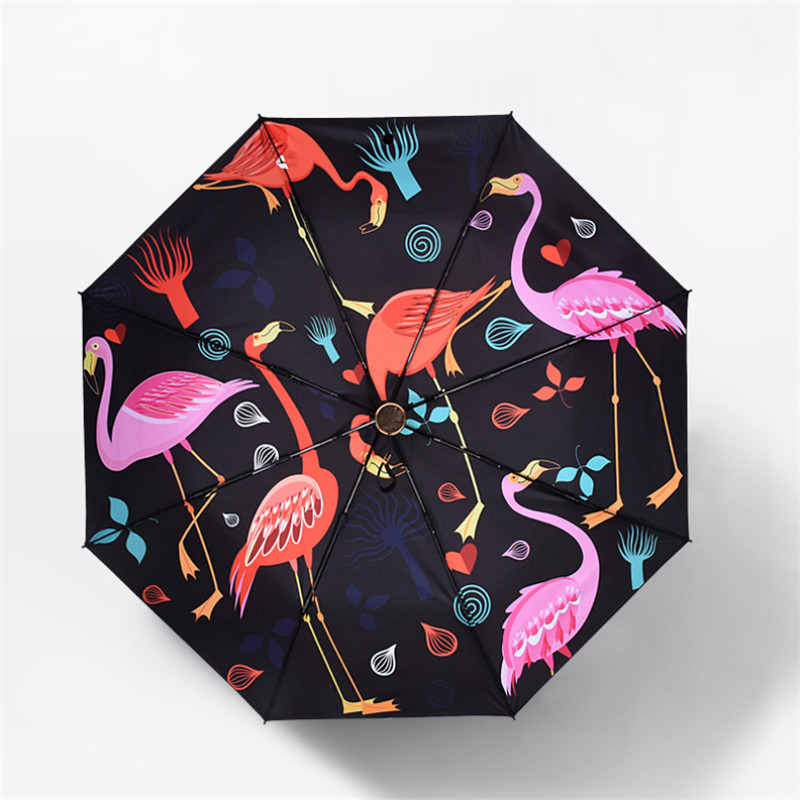 Farverig flamingo mønster paraply uv beskyttelse vindtæt folde kompakt udendørs rejse sol regn paraplyer paraplyer