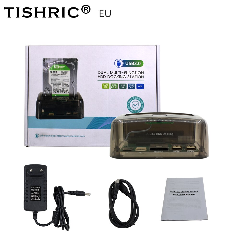 TISHRIC-estación de acoplamiento para disco duro, carcasa transparente externa, IDE, SATA, USB 3,0, 2,5 &quot;, 3,5&quot;: EU Plug