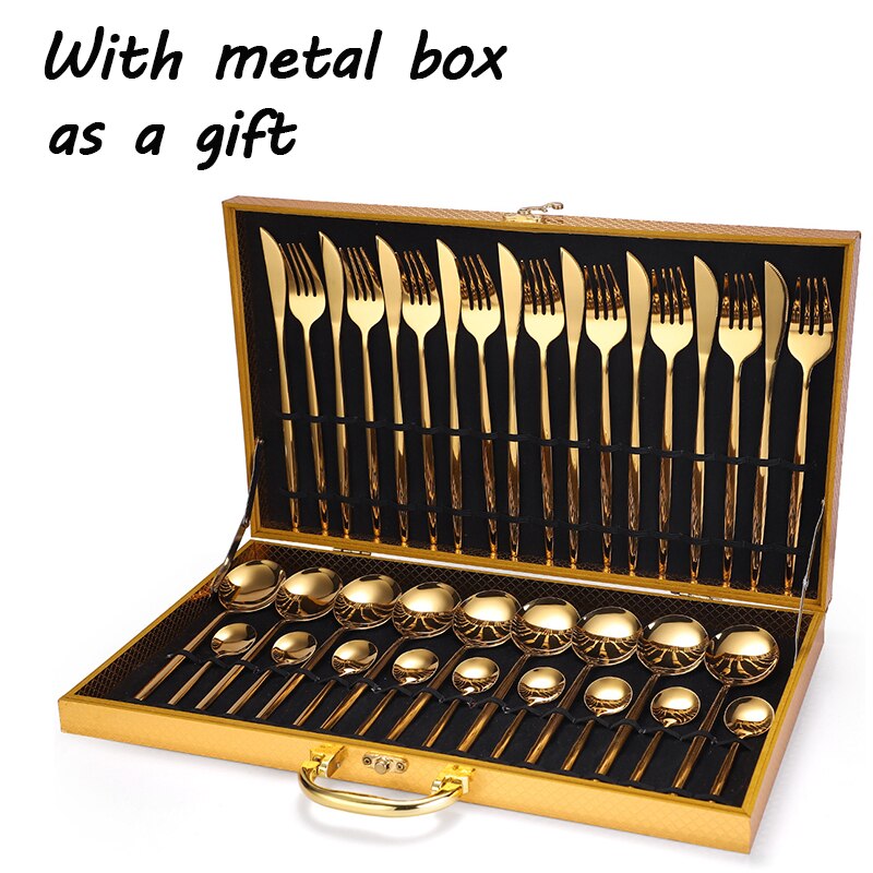 24pcs Gold Dinnerware Set Stainless Steel Tableware Set Knife Fork Spoon Silverware Set Safe Cutlery Set kitchen accessories