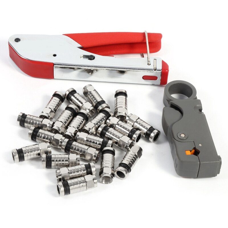 F-type connector krimptangset voor  rg58 rg59 rg6 kabelstrippers coaxiale krimpset: Default Title