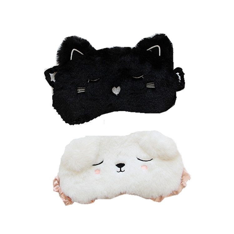 3D noir blanc chat dessin animé masque pour les yeux sommeil masque pour les yeux ronflement yeux chaton masque pour les yeux maison voyage lunettes ombrage sommeil sieste