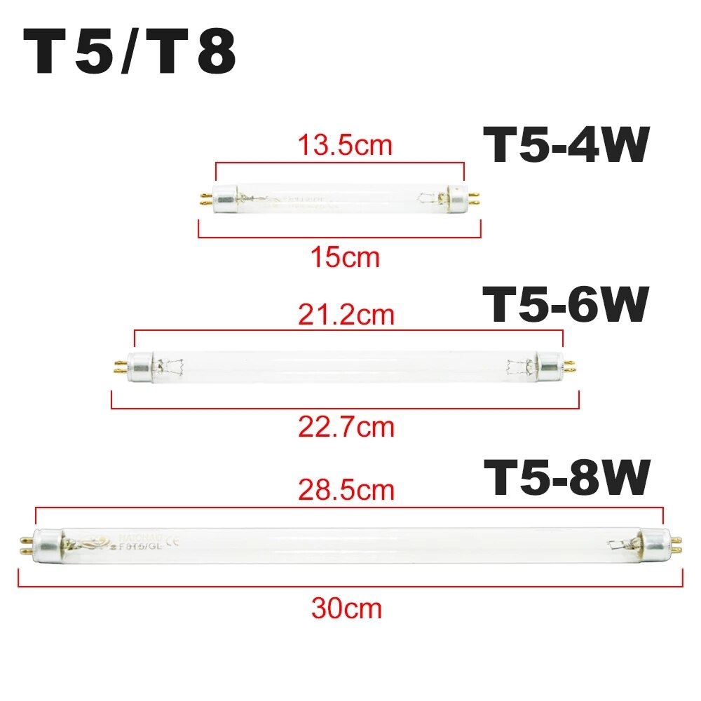 Lámpara Ultravioleta T5 para desinfección, de 220V germicida UVC, esterilización, 4W, 6W, 8W, tubo de luz UV, ozono